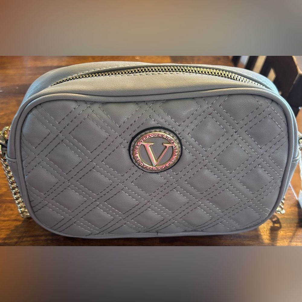 Vera New York Marina Quilted Crossbody Handbag with Chain Straps in Gray